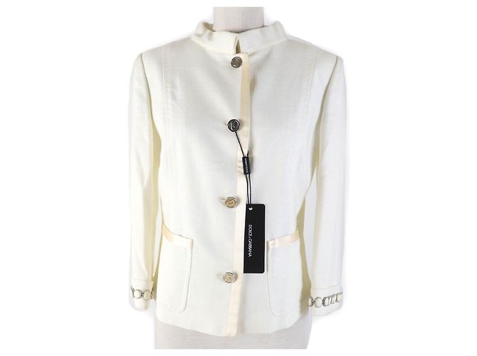 Dolce & Gabbana Rayon Logo Button Jacket Women Cream