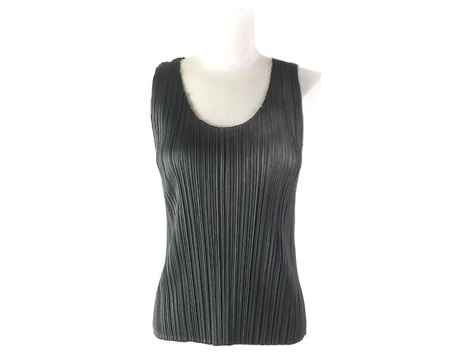 Autre Marque Ärmelloses U-Hals-Top PLEATS PLEASE dunkelgrau