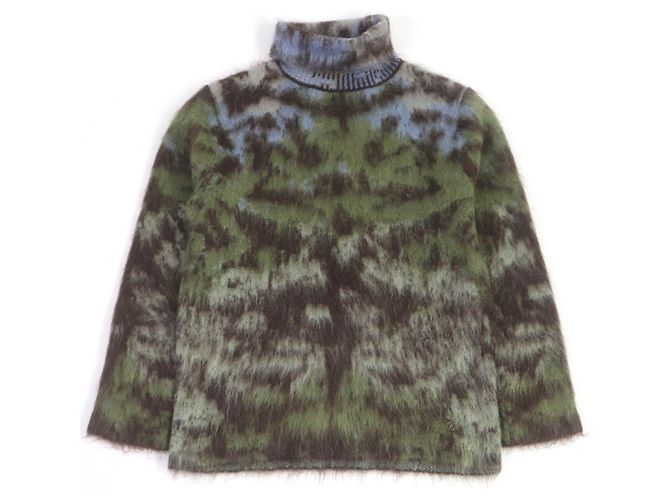 Louis Vuitton Mohair Nylon Logo Rollkragenpullover Größe M Grün