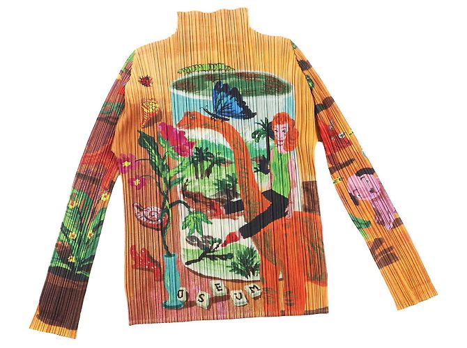 Autre Marque Issey Miyake Polyester Dinosaur High Neck Top Multiple colors