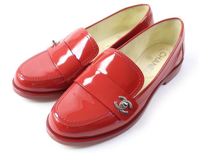 Chanel Lackleder Slipper Rot Silber 35 1/2C