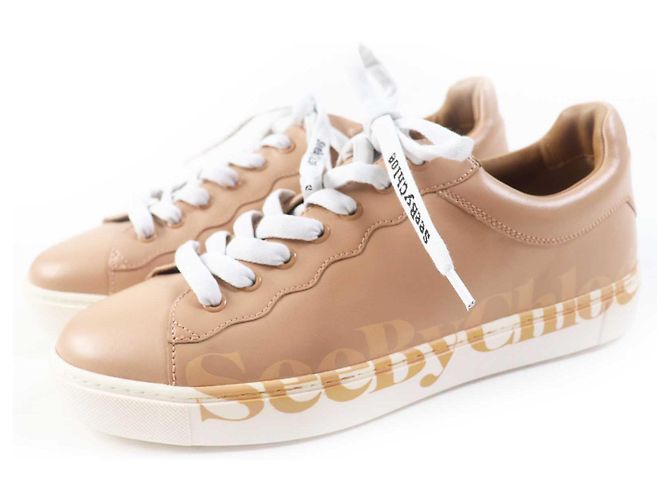 Chloé Baskets en cuir beige Chloe ESSIE Logo 38