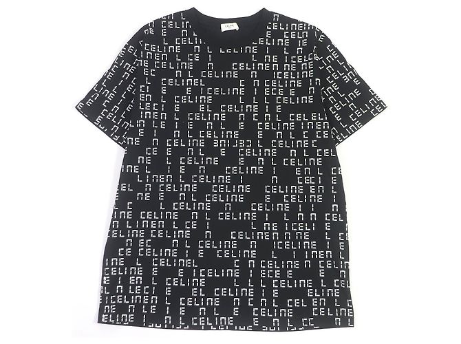Céline Camiseta de cuello redondo con estampado de logo Celine en algodón