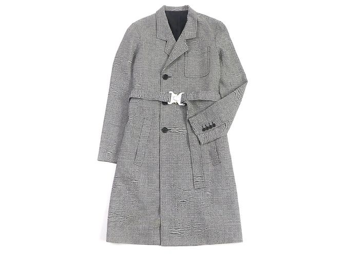Dior Wool Houndstooth Chesterfield Coat 44 Black