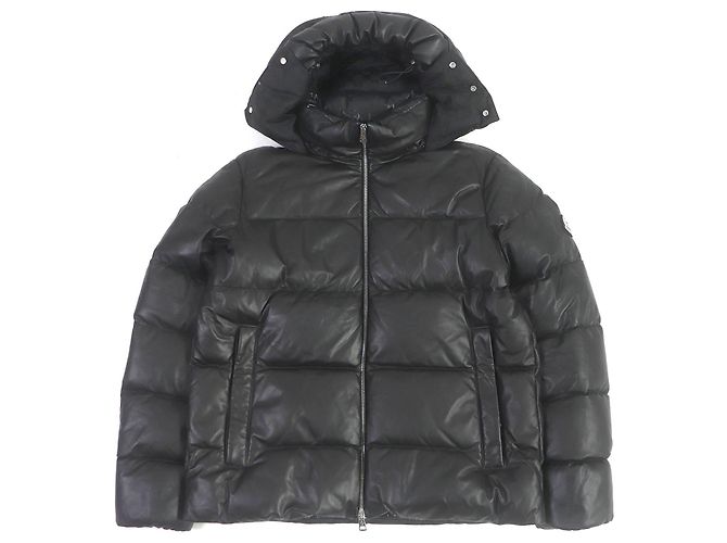 Moncler Lamb Leather Nylon Down Jacket Black