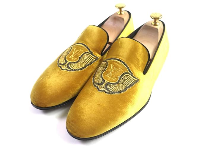 Louis Vuitton Velor Loafers Embroidered Slip-ons Yellow  ref.1705213