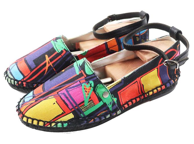 Hermès HERMES Leather Ankle Strap Espadrilles 37