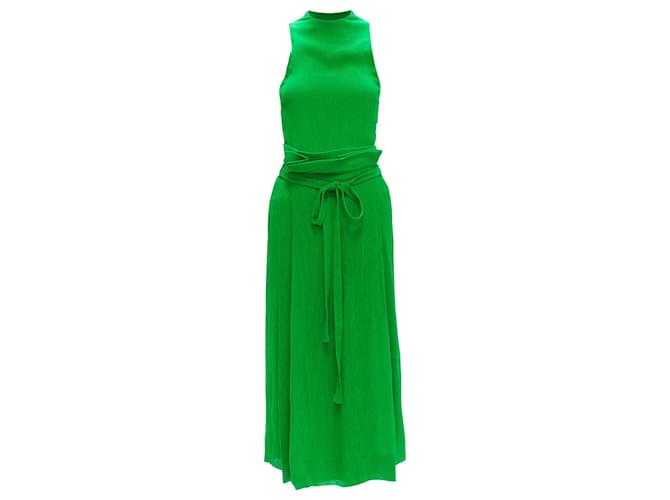 Autre Marque PROTAGONIST kelly plisse silk lined tie belt wrap skirt set Green Viscose Cellulose fibre  ref.1708075