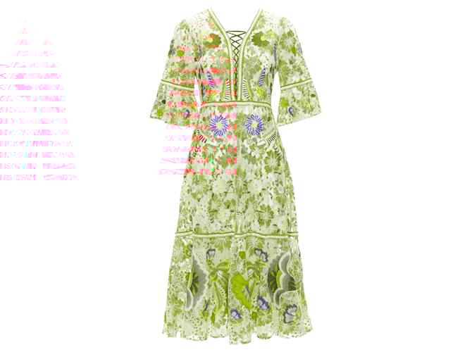 Autre Marque VIVIENNE TAM floral cotton lace laced up midi dress Orange  ref.1708135