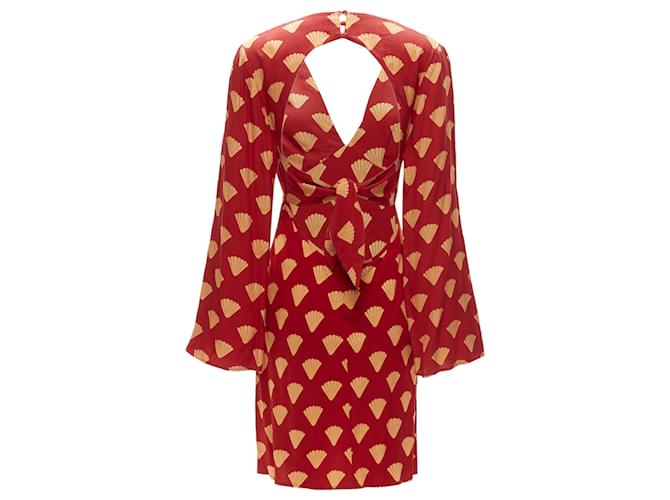 Autre Marque Rixo oriental print V neck sleeves short dress Red Viscose Cellulose fibre  ref.1708156
