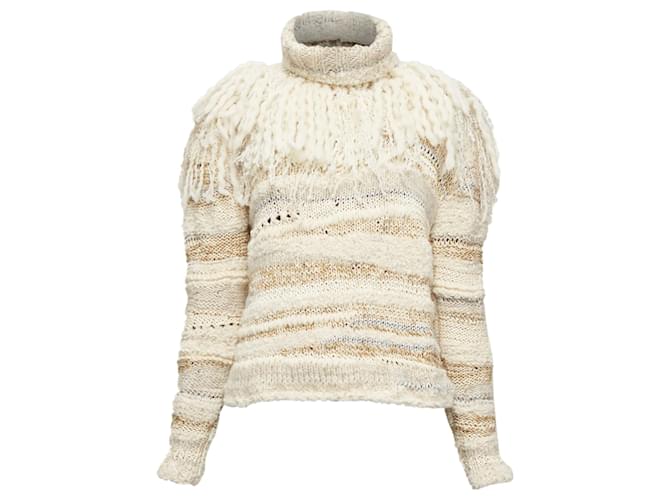 PRABAL GURUNG wool silk blend ethnic crochet sweater White Cream  ref.1708203