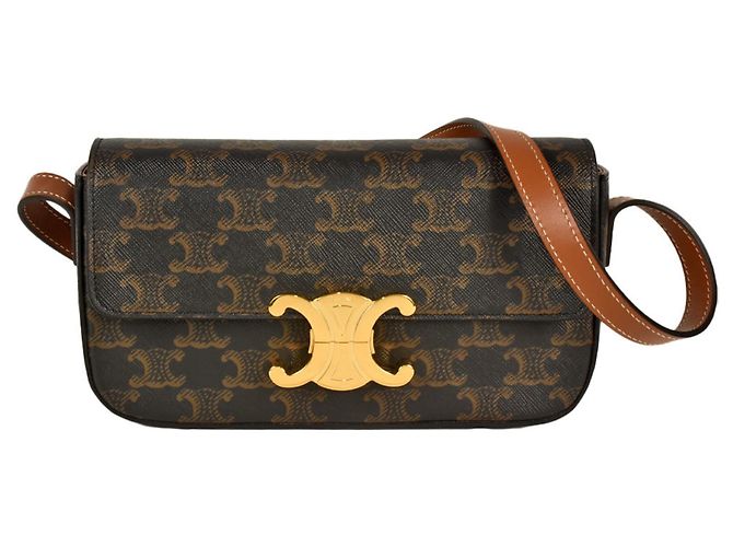 Céline Celine Triomphe Shoulder Bag Black Dark brown