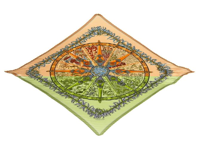 Silk In Hermès Hermes Carre 90 Pleated Scarf in Beige  ref.1709457