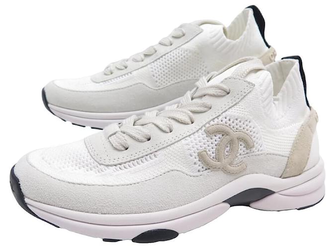 NINE CHANEL G38750 TRAINER LOGO CC 36 SNEAKERS SHOES White Tweed ref.1709853 Joli Closet