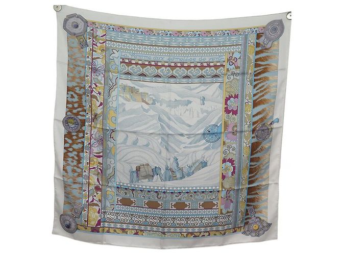Hermès NUEVE RARO BUFANDA HERMES LA MUJER CON SUELAS DE VIENTO ALINE HONORE BUFANDA CUADRADA Multicolor