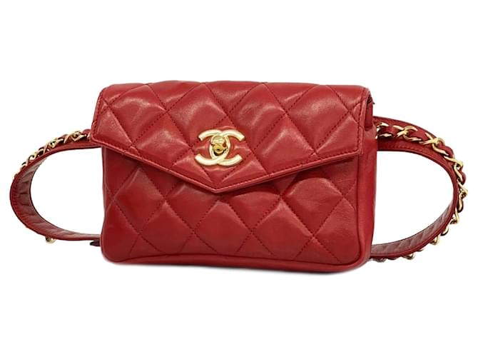 Chanel Red Lambskin Fanny Pack Leather ref.1710267 Joli Closet