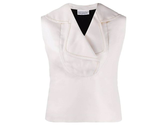 Ivory- und schwarze Wollbluse Gianfranco Ferré Roh Sand