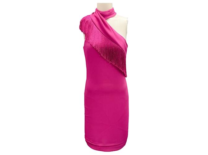 Autre Marque Cushnie et Ochs Magenta Fringed Cocktail Dress Pink Viscose  ref.1711076