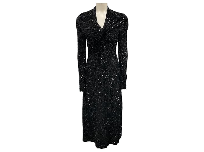 Autre Marque Richard Quinn Black Sequined Twist-Front Midi Dress Polyester  ref.1711090