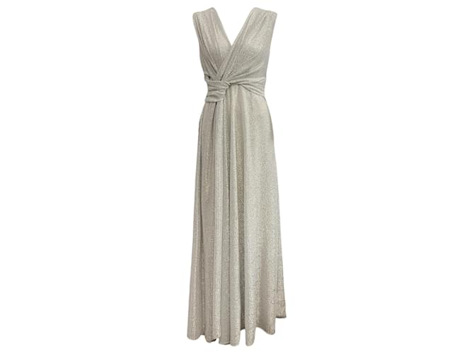Autre Marque Talbot Runhof Silver Metallic Draped Sleeveless Gown Silvery Polyester  ref.1711102