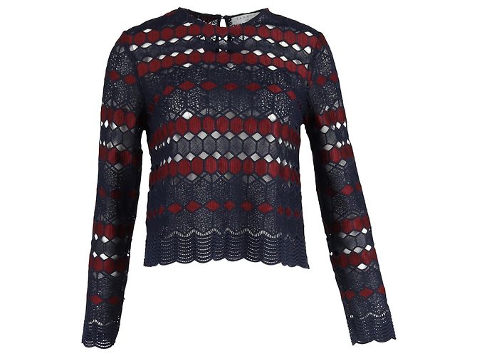 Sandro Spitzenbluse aus marineblauem Polyester
