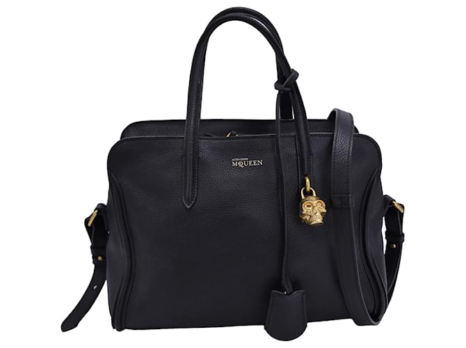 Alexander McQueen Medium Skull Padlock Tote aus schwarzem Leder