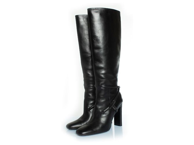Tom Ford leather boots with T strap Black