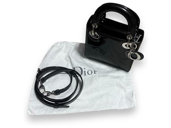 Christian Dior Black Glazed Mini Lady Dior Bag Dark grey