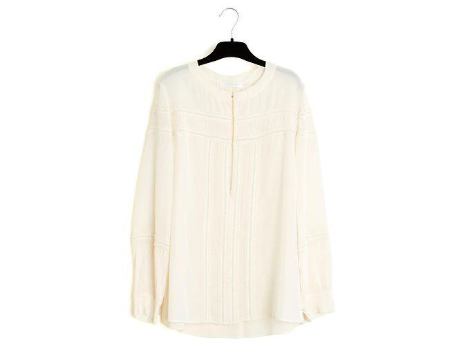 Chloé Top FR40 Blusa Preciosa de Seda Leite UK12 US10 Chloe Cru