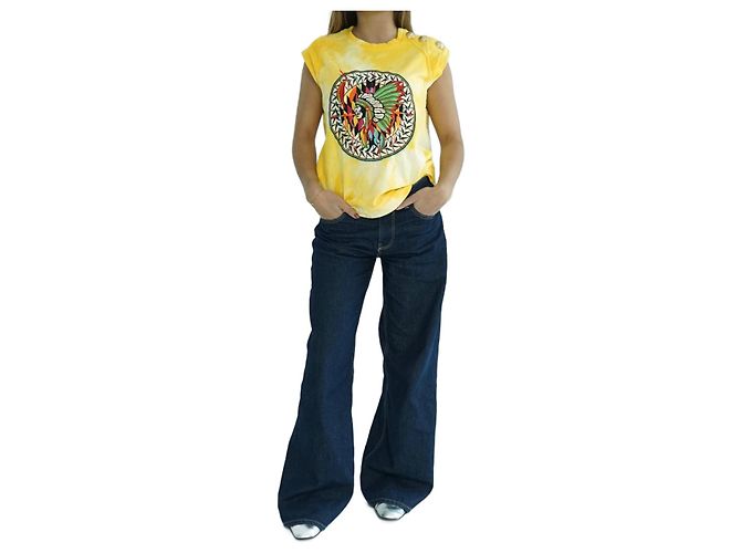 Camiseta Balmain Tie Dye Bordada Amarela de Algodão Amarelo