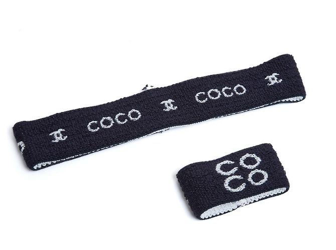Set Chanel 2000s Ensemble Bandeau Bracciale Coco Fascia Polso Blu Navy