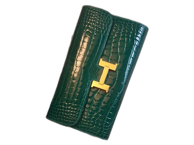 Hermès Constance Geldbörse/Clutch Grün Exotisches Leder
