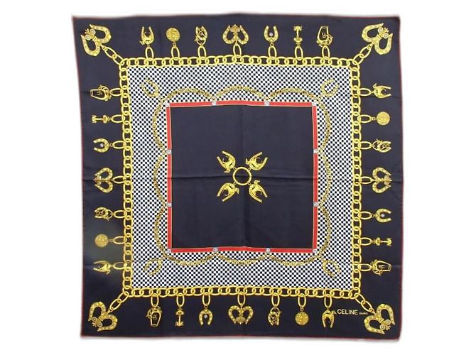 Sciarpa di seta Céline nera e oro Nero 