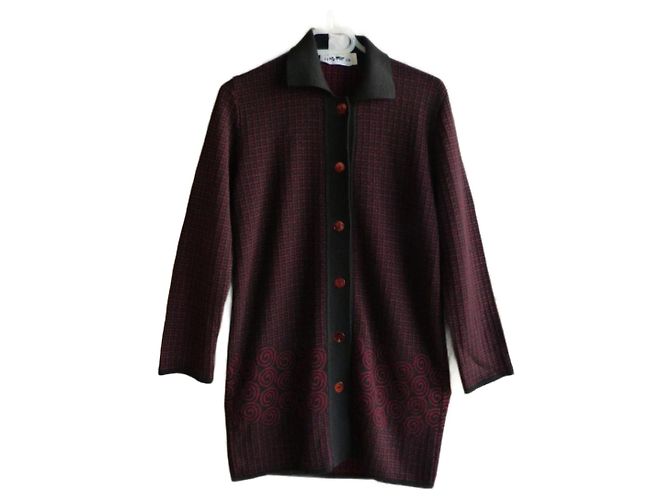 Yves Saint Laurent Wollstrickjacke Schwarz Bordeaux 