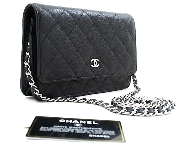 CHANEL Grained Calfskin Wallet On Chain WOC Black Shoulder Bag Leather  ref.1712563