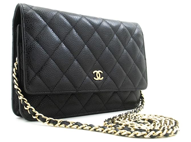 CHANEL Grained Calfskin Wallet On Chain WOC Black Shoulder Bag Leather  ref.1712565