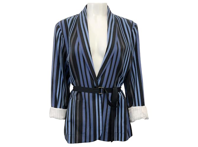 Autre Marque Raquel Allegra Sea Blue Striped Jai Jacket Viscose  ref.1712624