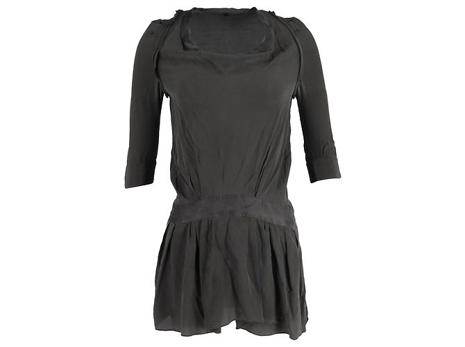 Maje Mini-Kleid mit 3/4-Ärmeln aus olivgrüner Seide