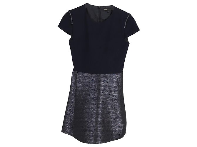 Maje Mini Kurzarmkleid in Marineblau und Silber-Polyester