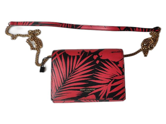 SAINT LAURENT LEATHER WALLET WITH CHAIN STRAP. Multiple colors