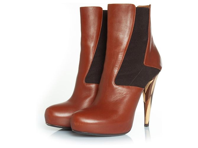 Fendi hidden platform boots in cognac leather