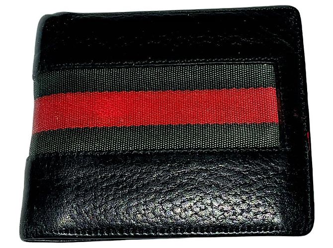 Gucci Black Calf Leather Web Wallet