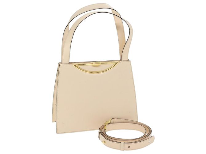 Céline Sac à main CELINE en cuir 2 voies crème or Auth 91296 Doré Écru
