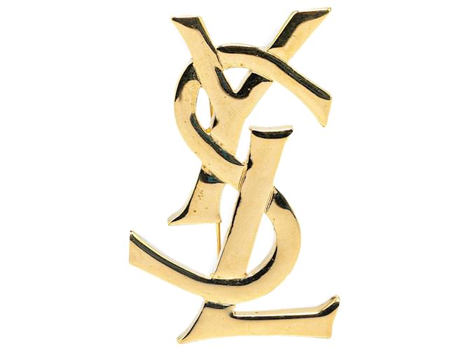 Yves Saint Laurent Gold Plated Monogram Brosche Golden Metall Vergoldet ref.1713591 Joli Closet