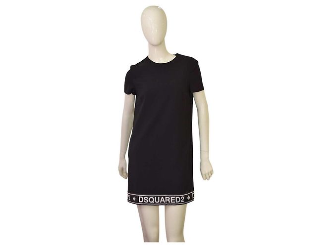 Dsquared2 Schwarzes Mini Kleid mit Logo am Saum