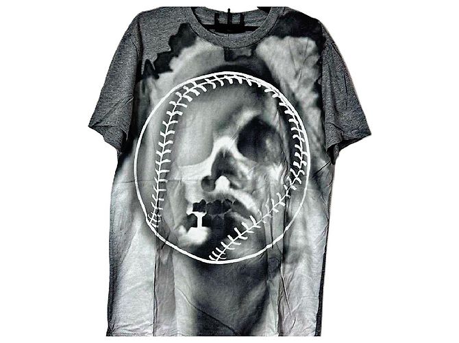 Authentic Givenchy 13 AW Riccardo Tisci Baseball Skull Print Tee Grey