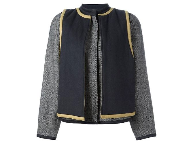 Gianni Versace Twill-Wolljacke Weiß Grau Sand
