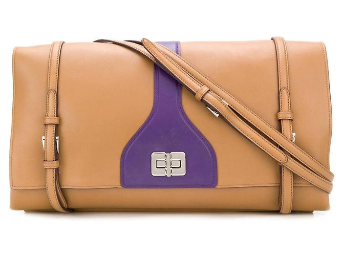 Bolsa de ombro de couro bege e roxo Prada - anos 2000 Areia