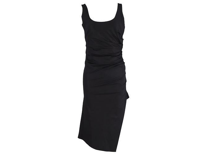 Max Mara Midi-Kleid aus schwarzem Polyester mit gerafftem Seitendetail