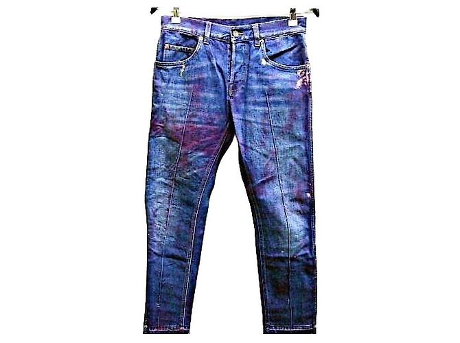 Authentic Gucci 18 AW Painted Processing Denim Blue